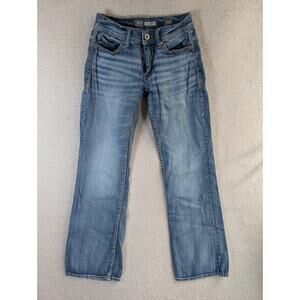 BKE Aiden Bootleg Jeans Mens Youth 25R 23x29 Blue Bootcut Denim Faded Whiskers